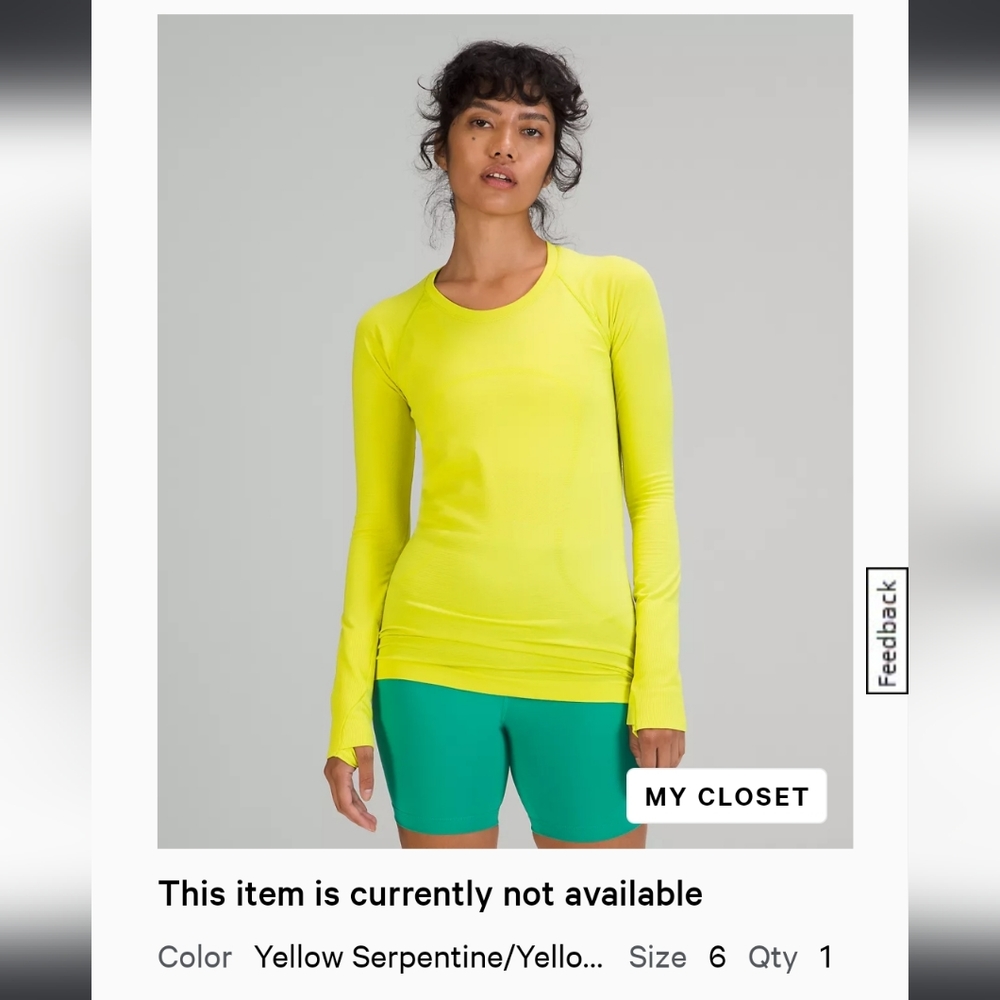 Swiftly Tech Long Sleeve full length - Yellow Serpentine size 6